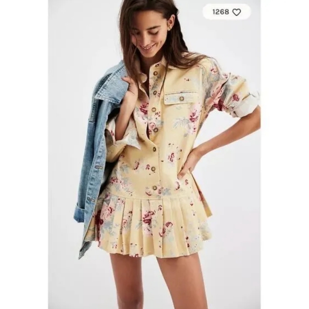 Free People Connor Floral Printed Mini Dress/Tunic Yellow Combo NWT